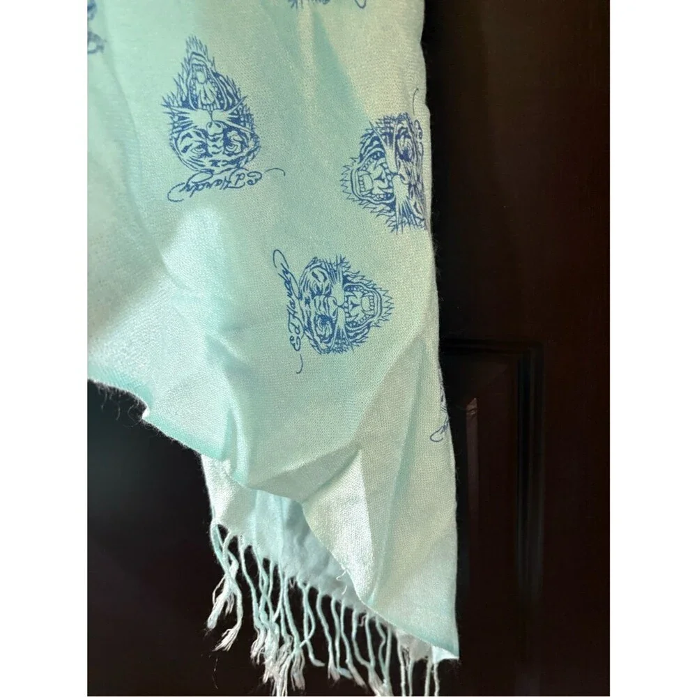 *Rare Ed Hardy Scarf Y2K Vintage Lightweight Cotton Teal Tiger Long 28” x 72”